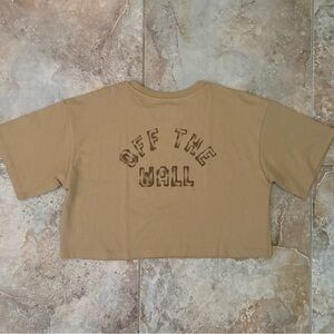 VANS Off The Wall Logo Cropped Beige Brown T-shirt Crew Neck Cotton Relaxed Fit
